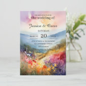 Waterverf Floral Spring Mountains Wedding Kaart (Staand voorkant)