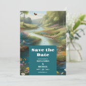 Waterverf Floral Spring Mountains Wedding Save The Date (Staand voorkant)