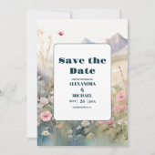 Waterverf Floral Spring Mountains Wedding Save The Date (Voorkant)