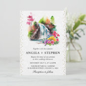 Waterverf Floral Spring Waterfall Bruiloft Kaart (Staand voorkant)