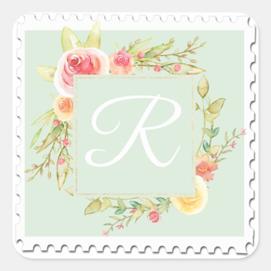 Waterverf Floral Square Sticker (Voorkant)