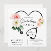 Waterverf Floral Stethoscoop Zurse Afstuderen Kaart (Voorkant / Achterkant)