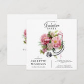 Waterverf Floral Stethoscoop Zurse Afstuderen Kaart (Voorkant / Achterkant)