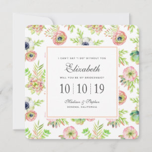 Waterverf Floral & Succulents - Bridesmaid Kaart
