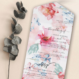 Waterverf Floral Summer Wedding All In One Uitnodiging