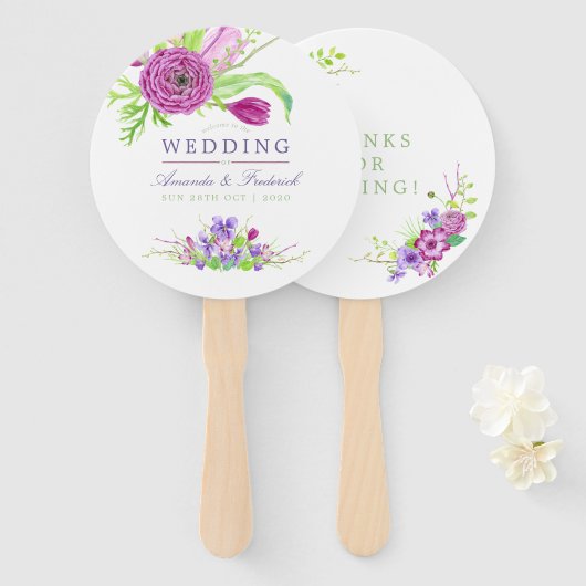 Waterverf Floral Summer Wedding Handwaaier (Voorkant en achterkant)