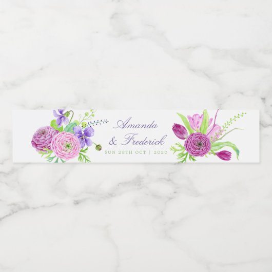 Waterverf Floral Summer Wedding Waterfles Etiket (Enkel label)