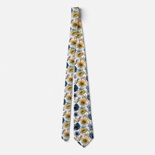 Waterverf Floral Sunflower Blue Flower Stropdas (Achterkant)