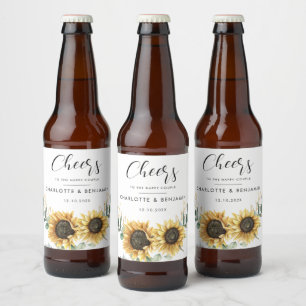 Waterverf Floral Sunflower Eucalyptus Weddenschap Bier Etiket