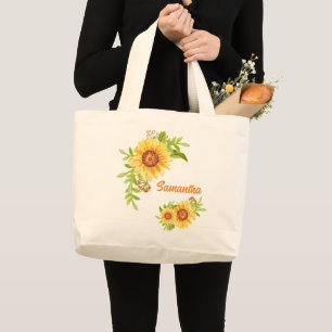  Waterverf Floral Sunflower Grote Tote Bag