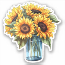 Waterverf Floral Sunflower Mason Jar Bouquet