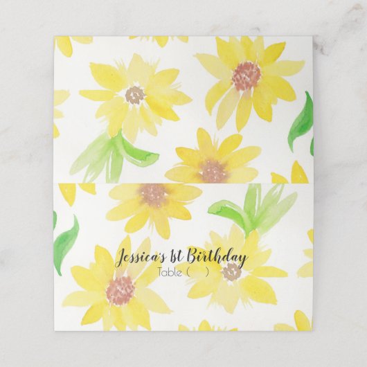 Waterverf Floral Sunflower Pattern Tent Kaart (Buitenkant ongevouwen)