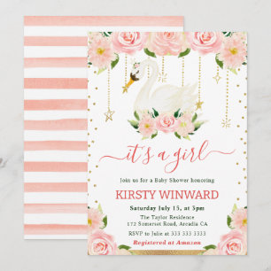 Waterverf Floral Swan Meisje Baby shower Kaart