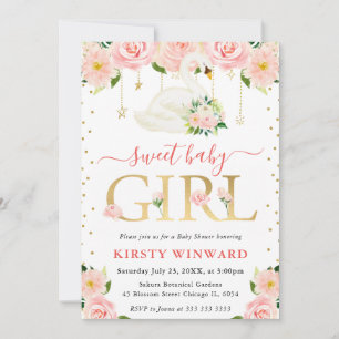 Waterverf Floral Swan Meisje Baby shower Kaart