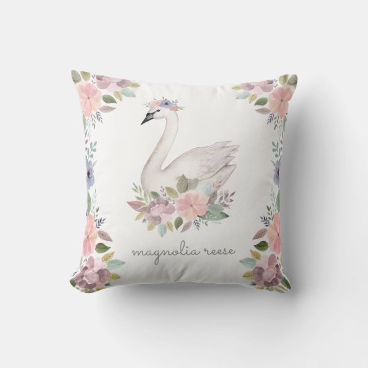  Waterverf Floral Swan Princess Name Kussen (Voorkant)