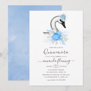 Waterverf Floral Swan Quinceañera Kaart