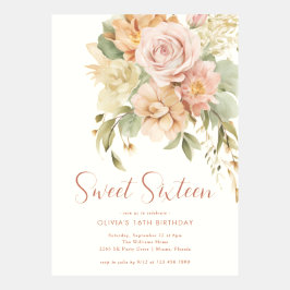 Waterverf Floral Sweet 16 verjaardagsuitnodigingen Uitnodiging