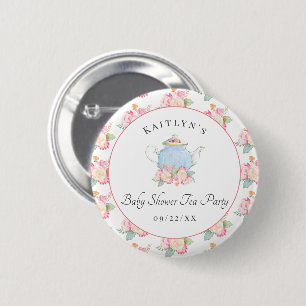 Waterverf Floral Tea BABY SHOWER Ronde Button 5,7 Cm