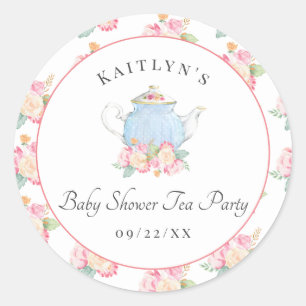 Waterverf Floral Tea   BABY SHOWER Ronde Sticker