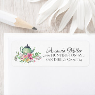 Waterverf Floral Tea Bridal Return Address Label