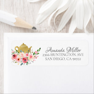 Waterverf Floral Tea Bridal Return Address Label