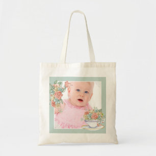 Waterverf Floral Teacup Aangepaste foto Tote Bag