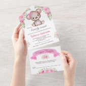 Waterverf Floral Teddy Bear Baby shower All In One Uitnodiging (Afscheurbaar)