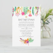 Waterverf Floral Tropical Summer Bat Mitzvah Kaart (Staand voorkant)