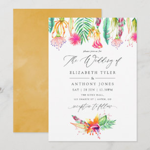 Waterverf Floral Tropical Summer Beach Weddenschap Kaart
