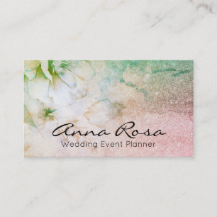 *~* Waterverf Floral Turquoise Glitter Celestial Visitekaartje