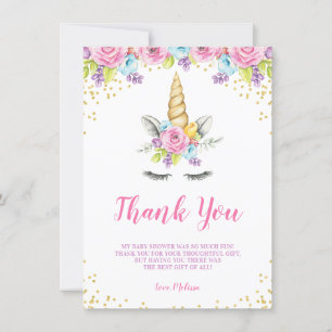 Waterverf Floral Unicorn Baby shower Bedankkaart