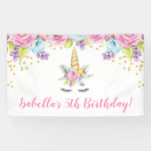 Waterverf Floral Unicorn Birthday Spandoek (Horizontaal)
