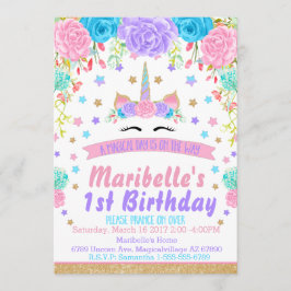 Waterverf Floral Unicorn Face Birthday Party Kaart