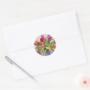 Waterverf Floral van kleurrijke Tulpen Ronde Sticker
