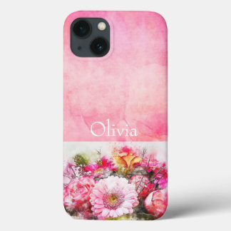 Waterverf Floral van persoonlijke naam iPhone 13 Hoesje