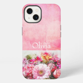 Waterverf Floral van persoonlijke naam iPhone 13 Hoesje