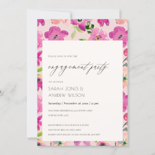 Waterverf Floral Verloving van Bright roze roze vu Kaart