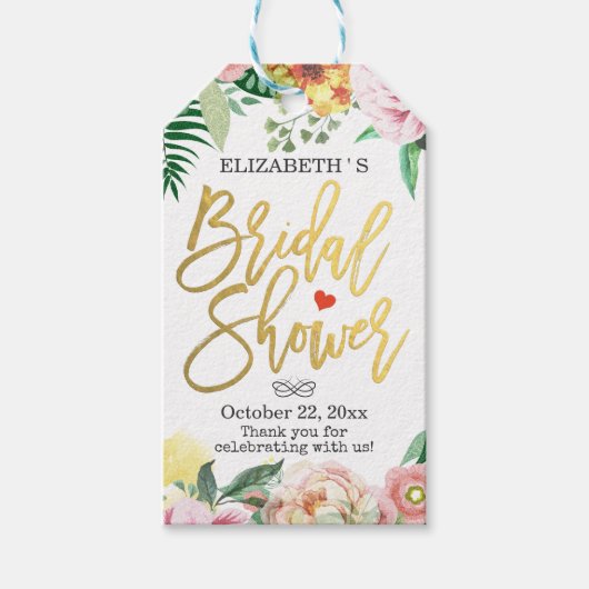 Waterverf Floral Vrijgezellenfeest Hartelijk dank Cadeaulabel (Voorkant)