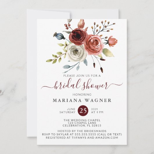 Waterverf Floral Vrijgezellenfeest Invitat Kaart (Voorkant)