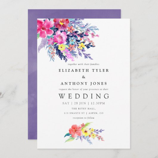 Waterverf Floral Weddenschap Kaart (Voorkant / Achterkant)