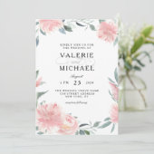 Waterverf Floral Weddenschap Wispy Pink Kaart (Staand voorkant)