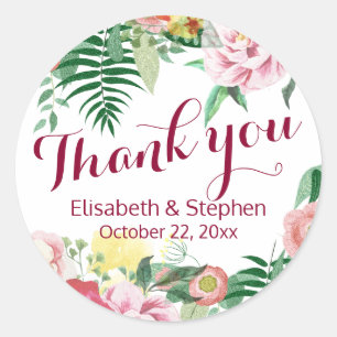 Waterverf Floral Wedding Dank je Sticker plein
