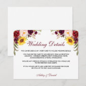 Waterverf Floral Wedding Details Briefkaart (Voorkant / Achterkant)