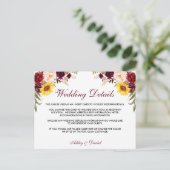 Waterverf Floral Wedding Details Briefkaart (Staand voorkant)