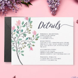 Waterverf Floral Wedding Details Informatiekaartje