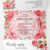 Waterverf Floral Wedding Drieluik Uitnodiging (Binnenkant midden)