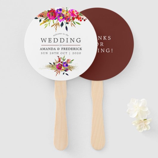Waterverf Floral Wedding Favor Handwaaier (Voorkant en achterkant)