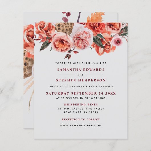 Waterverf Floral Wedding Invitation (Voorkant / Achterkant)