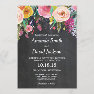 Waterverf Floral Wedding Invitation Chalkboard Kaart