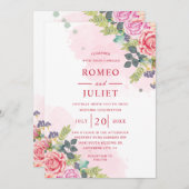 Waterverf Floral Wedding Invitation Kaart (Voorkant / Achterkant)